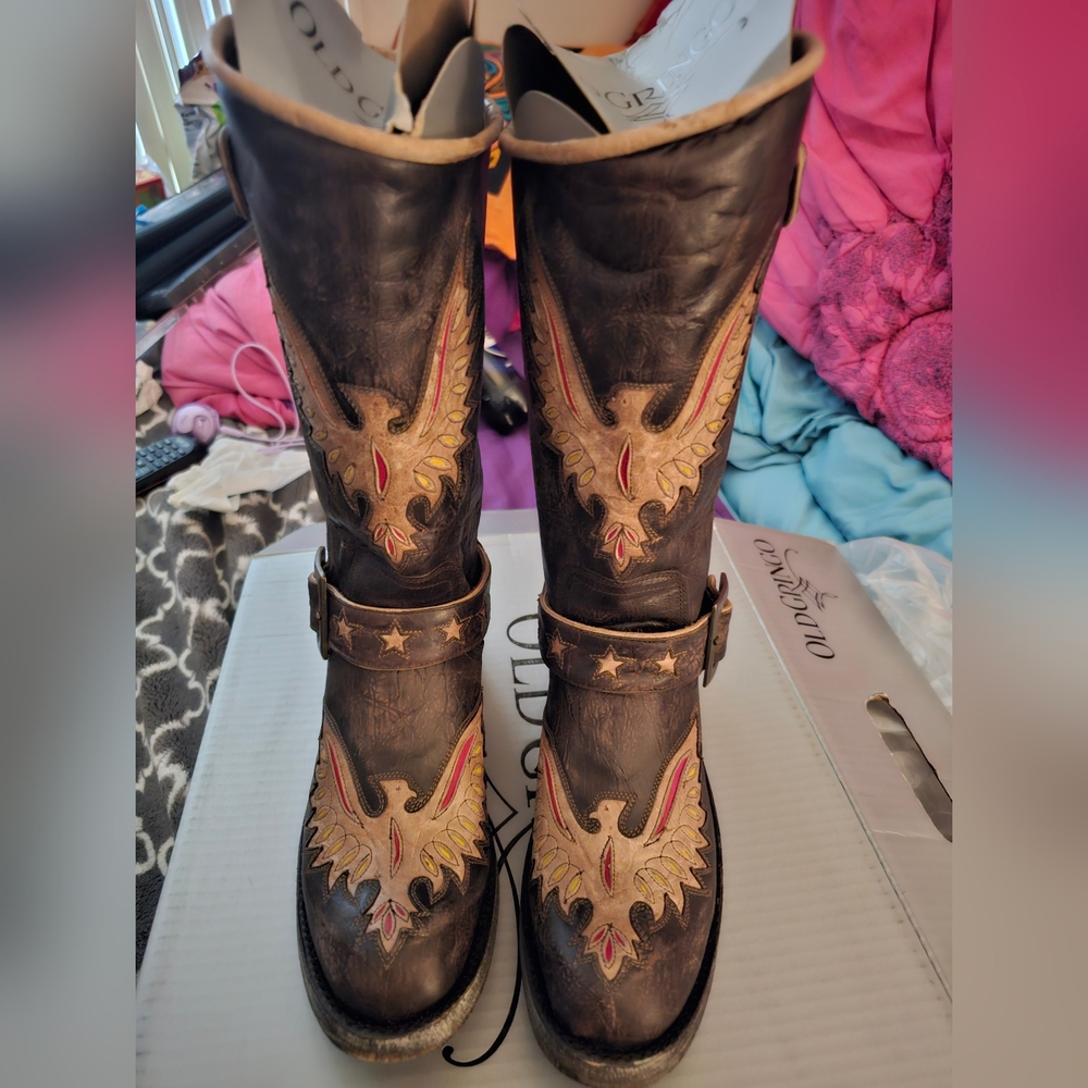 Old Gringo Distressed Brown Leather Biker Boots - Picture 2 of 7